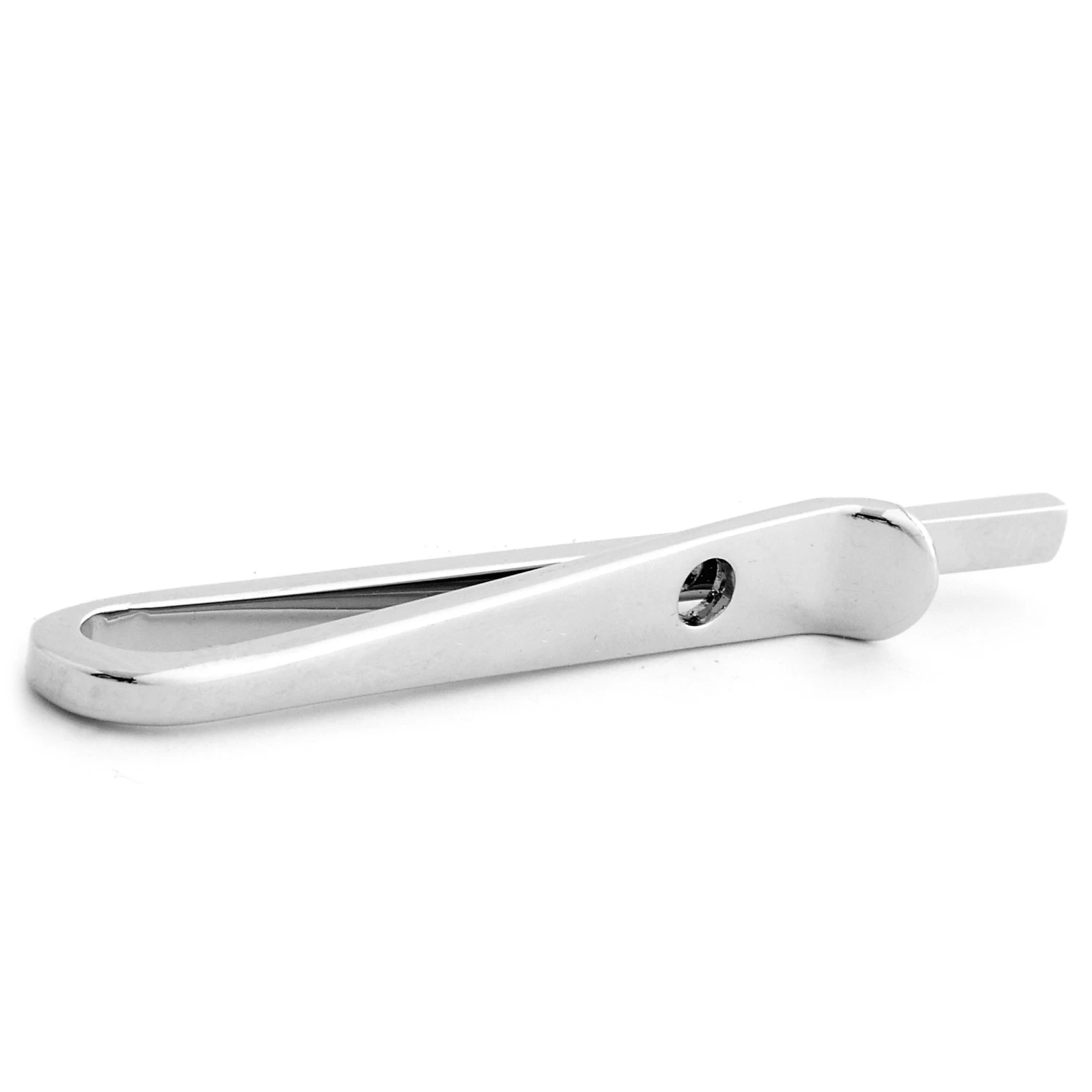Simple Silver-Tone Stainless Steel Tie Bar With Hole - Image 2