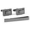 Short Grey & Black Cufflinks & Tie Clip Set