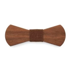 Walnut Wood Bow Tie & Chocolate Brown Fabric Detail