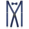 Navy Blue Denim X-Back Clip-On Braces & Pre-Tied Bow Tie Set