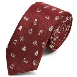 Burgundy & White Christmas Polyester Tie