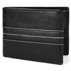 Triple Stitched Black Leather Wallet