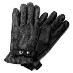 Black & Gray Herringbone Pattern Sheep Leather Gloves