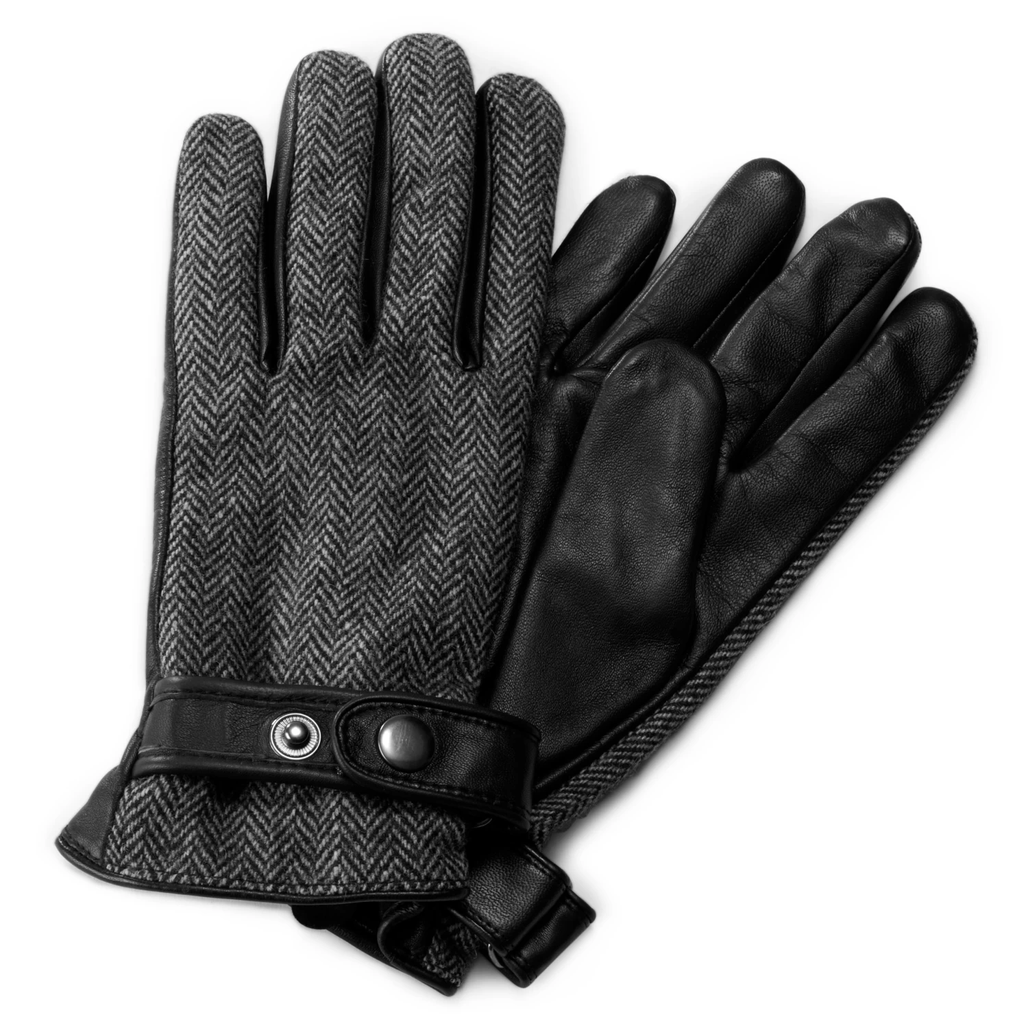 Black & Gray Herringbone Pattern Sheep Leather Gloves