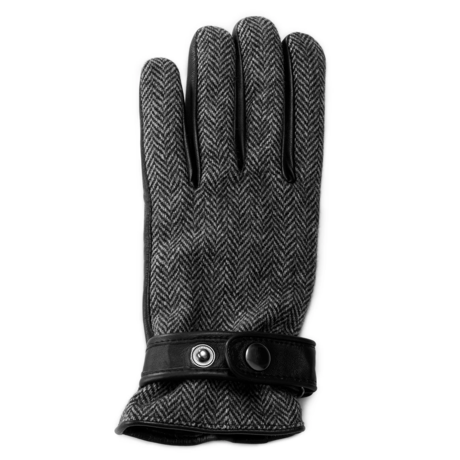 Black & Gray Herringbone Pattern Sheep Leather Gloves - Image 6