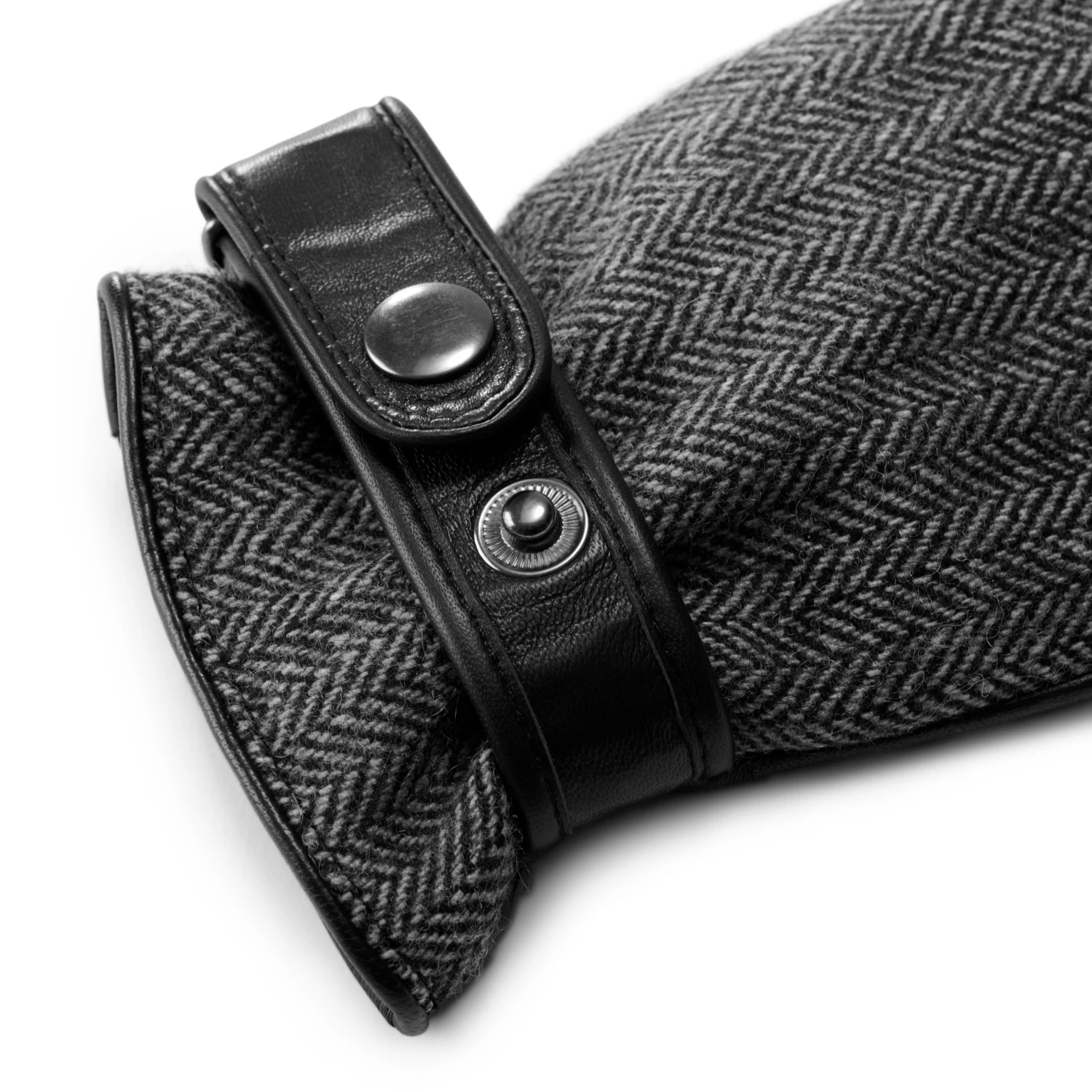 Black & Gray Herringbone Pattern Sheep Leather Gloves - Image 8