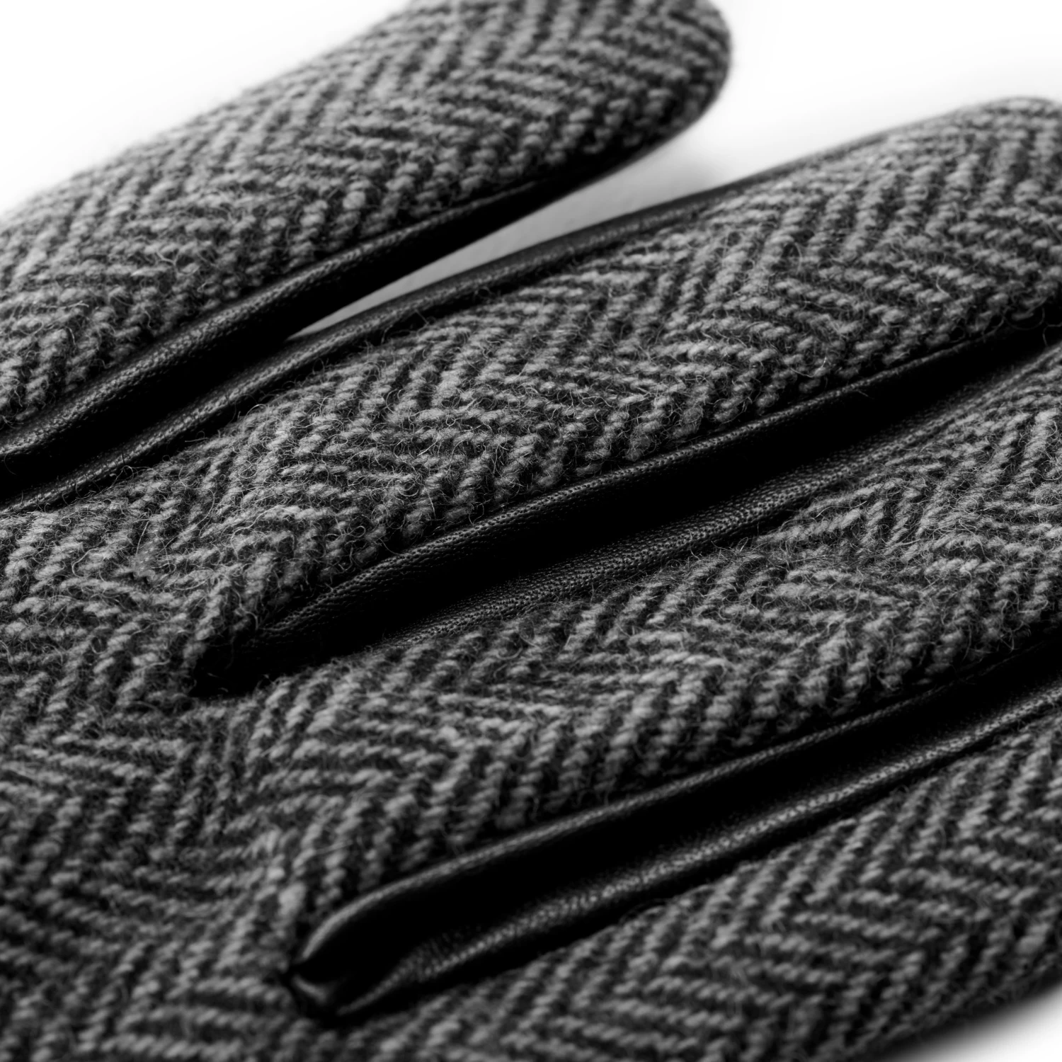 Black & Gray Herringbone Pattern Sheep Leather Gloves - Image 2