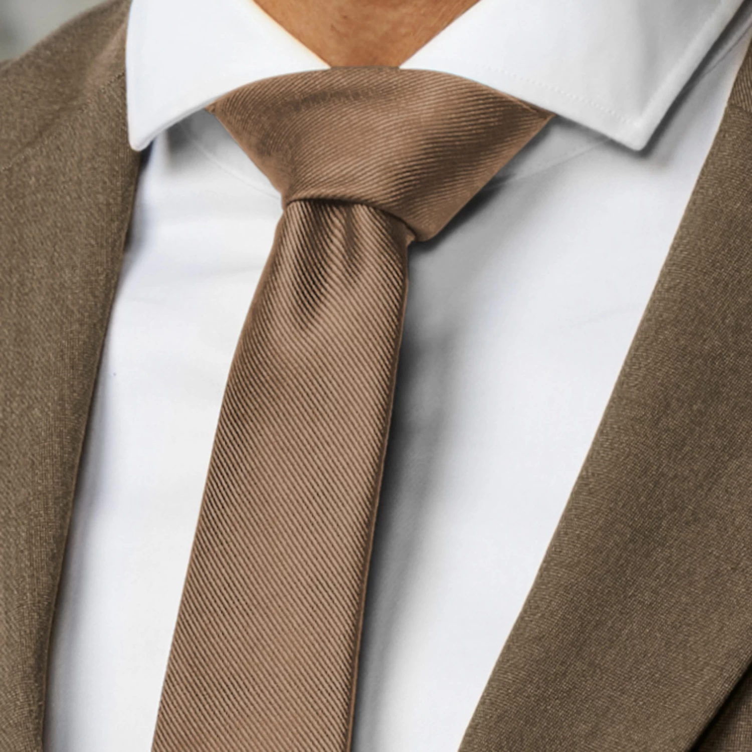 6 Cm Tan Grosgrain Skinny Tie - Image 5