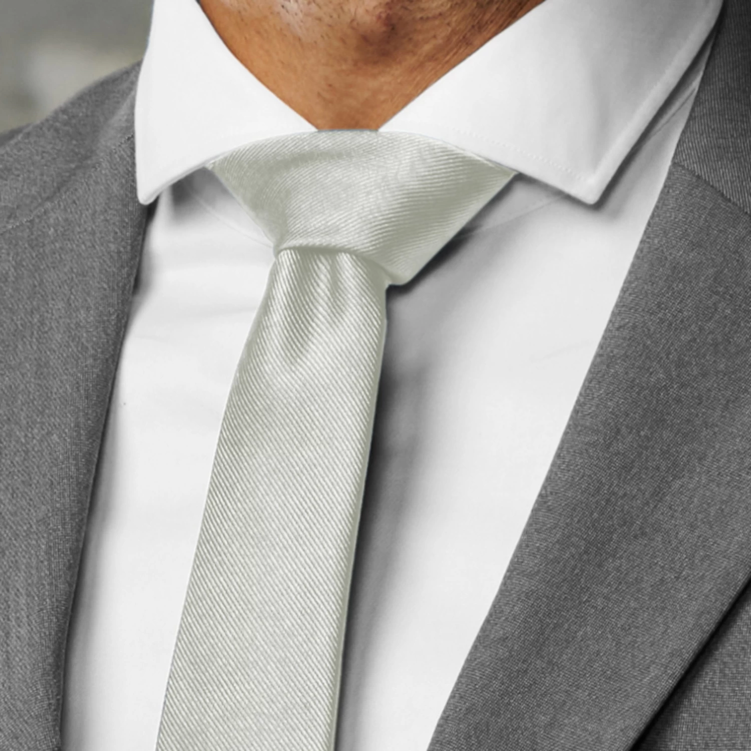 6 Cm Light Grey Grosgrain Skinny Tie - Image 5