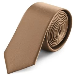 6 Cm Tan Satin Skinny Tie