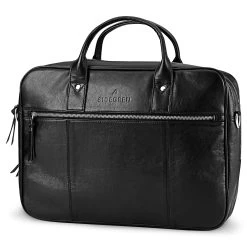 Fidei | Large Black Full Grain Goat Leather Laptop Bag