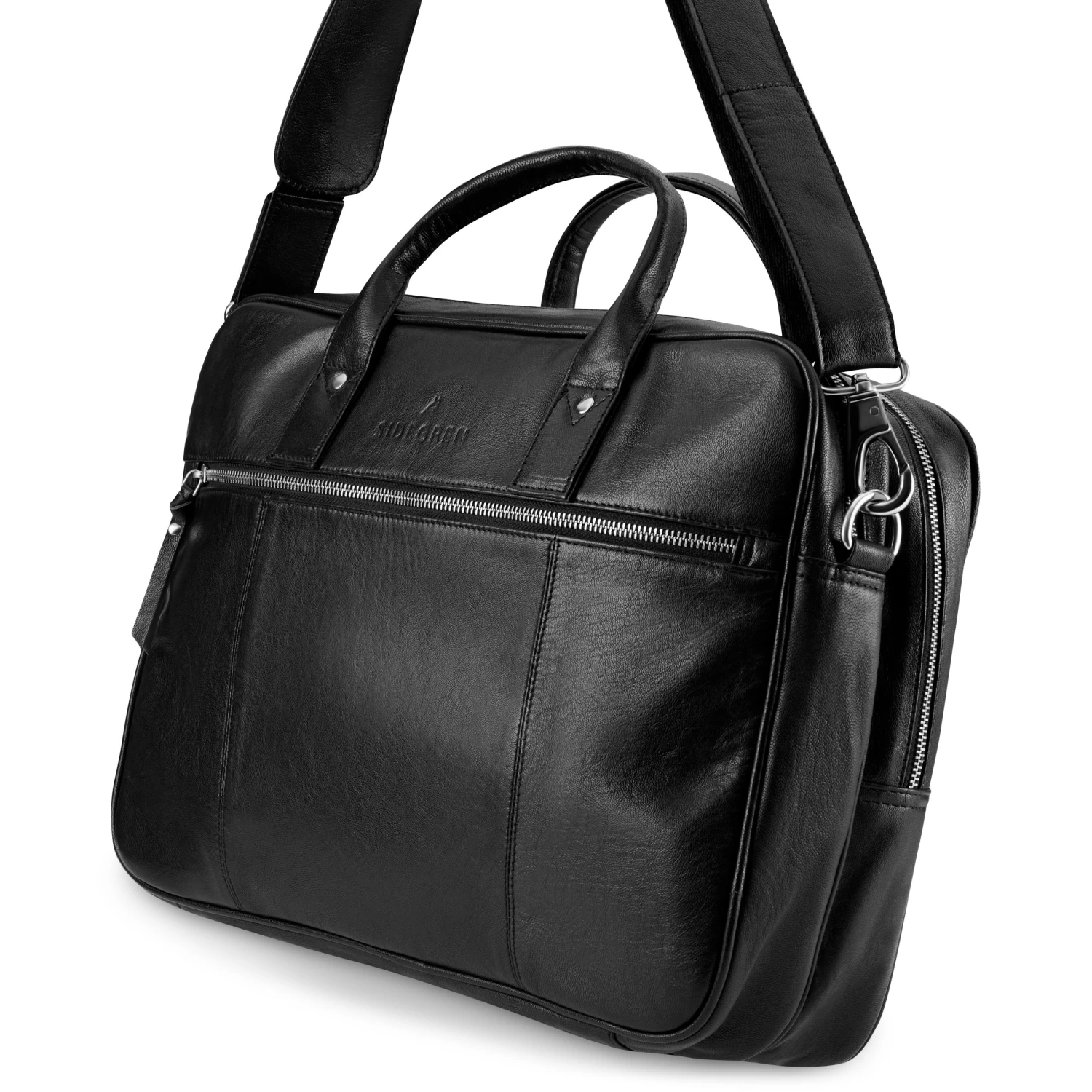 Fidei | Large Black Full Grain Goat Leather Laptop Bag - Image 6
