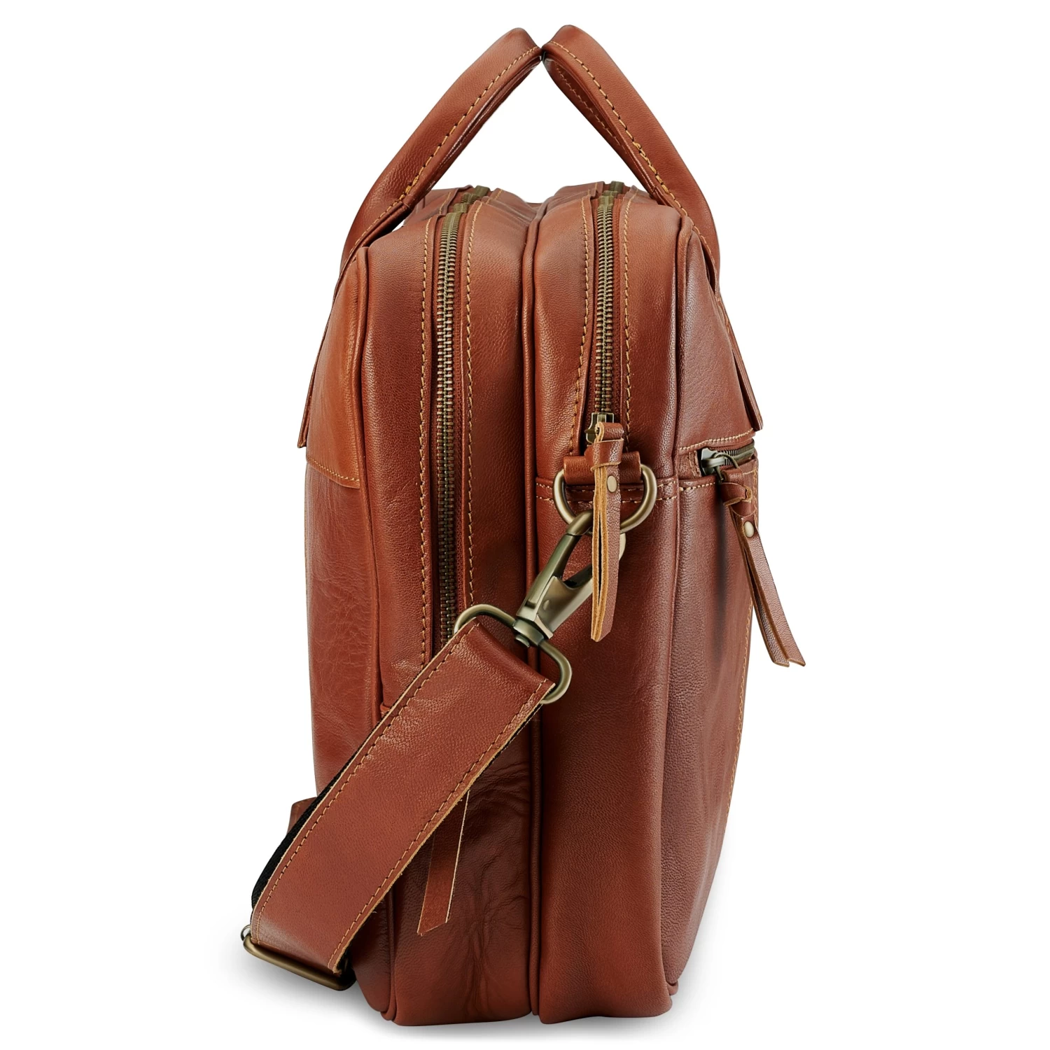 Fidei | Large Mocha Full Grain Goat Leather Laptop Bag - Image 4