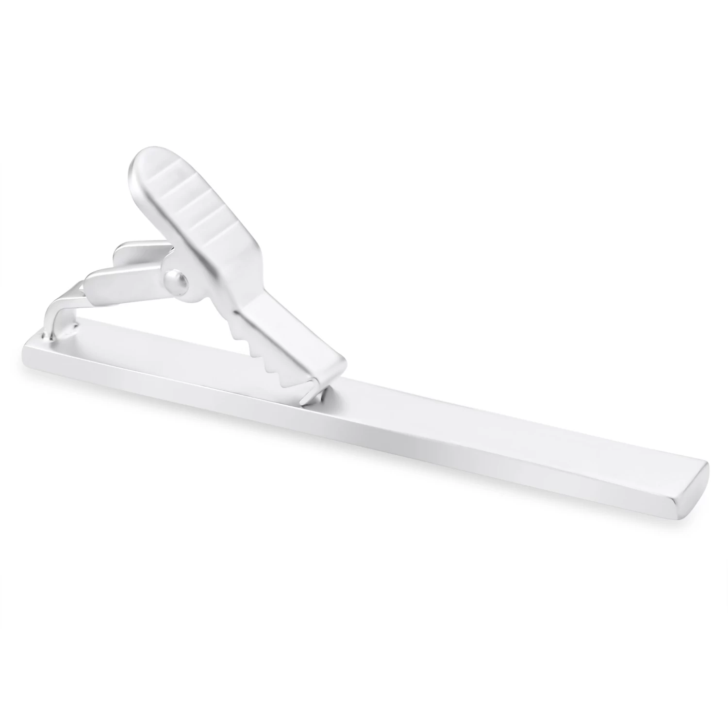 Novelle | Short Frosted Silver-Tone Tie Bar - Image 2