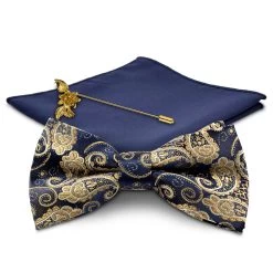 Blue Paisley And Gold-Tone Suit Accessory Set