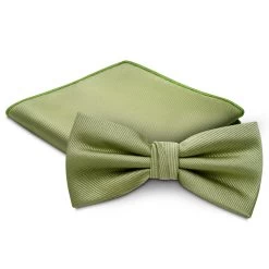 Light Green Pre-Tied Bow Tie And Pocket Square Set