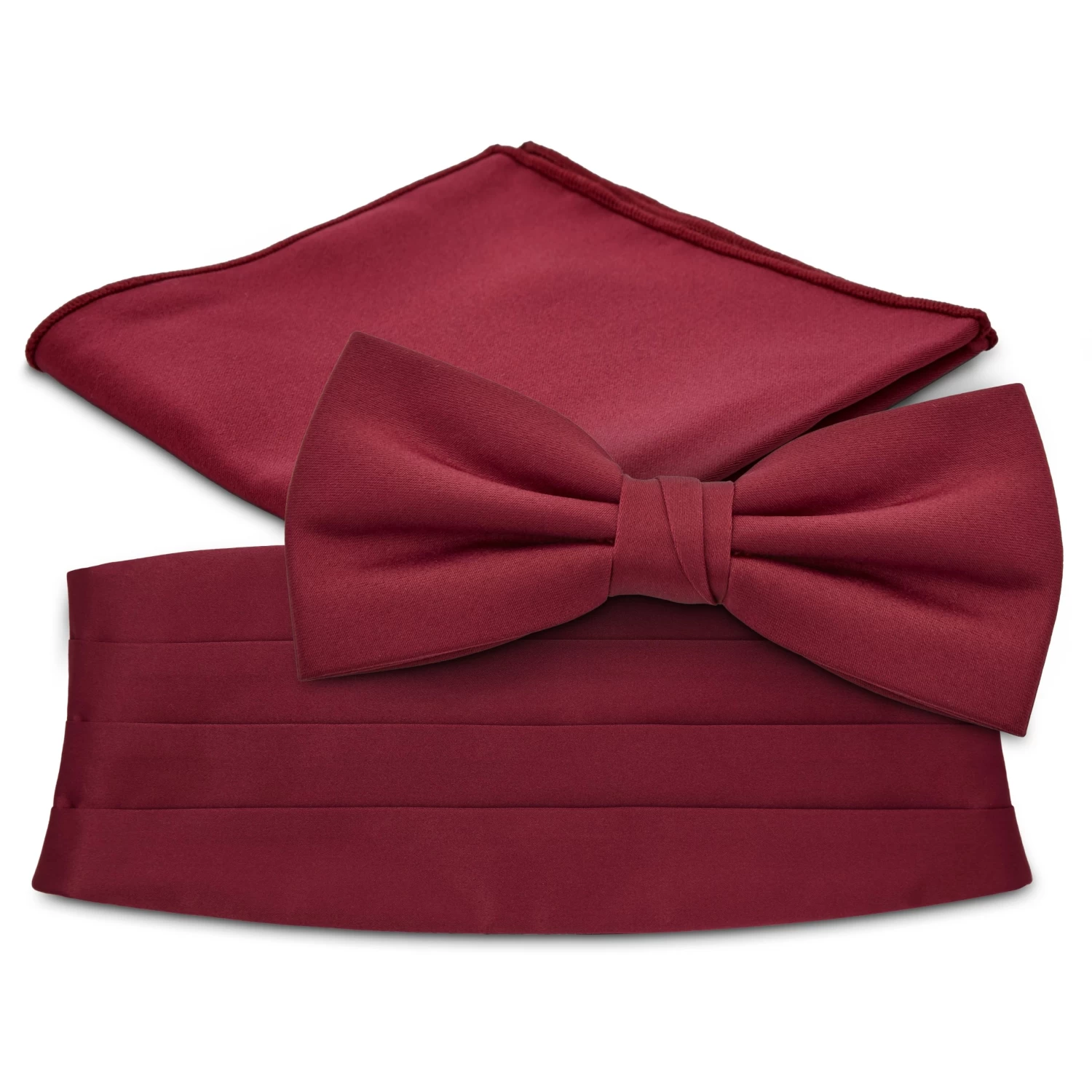 Burgundy Pre-Tied Bow Tie, Pocket Square, And Cummerbund Set