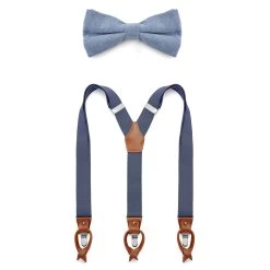 Light Blue Pre-Tied Bow Tie And Braces Set
