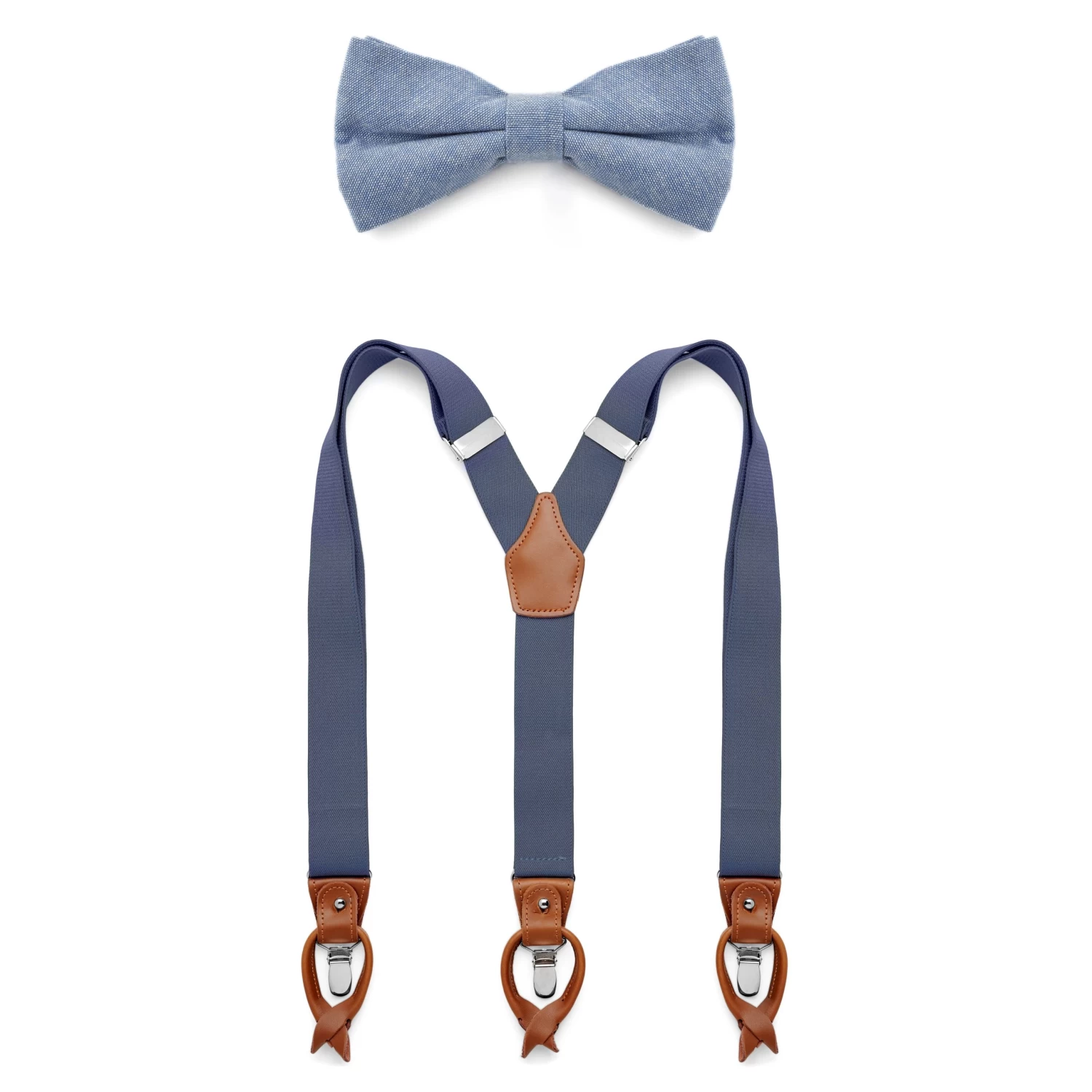 Light Blue Pre-Tied Bow Tie And Braces Set