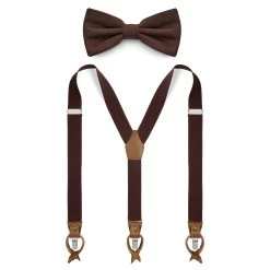 Dark Brown Pre-Tied Bow Tie And Braces Set