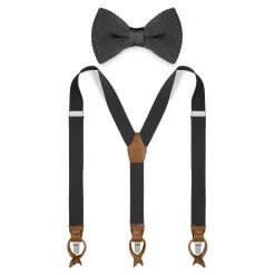 Dark Grey Pre-Tied Bow Tie And Braces Set