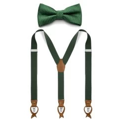 Dark Green Pre-Tied Bow Tie And Braces Set