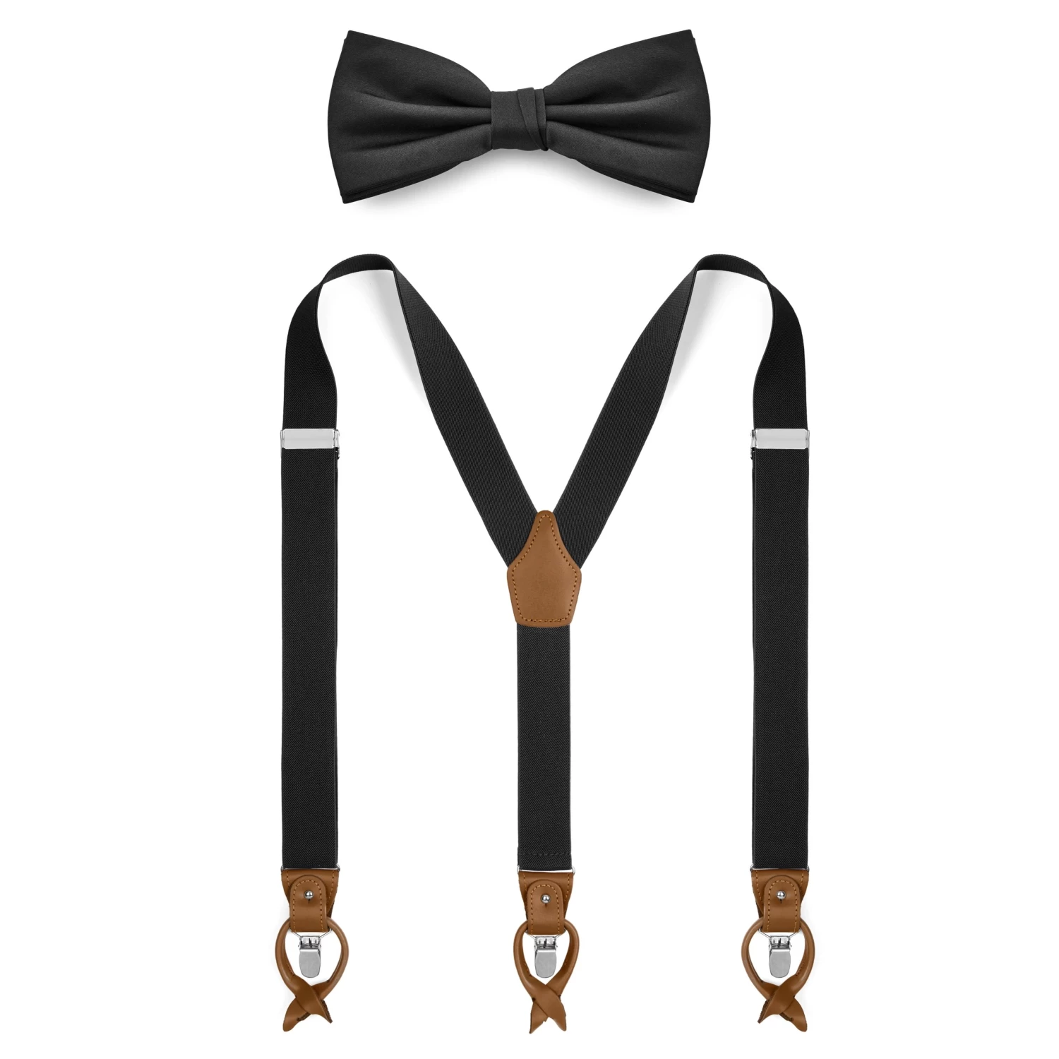 Black Pre-Tied Bow Tie And Braces Set