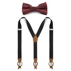 Pre-Tied Bordeaux Bow Tie And Black Braces Set