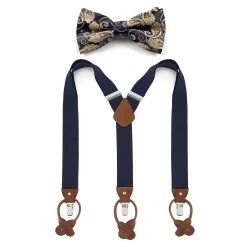 Pre-Tied Paisley Bow Tie And Blue Braces Set