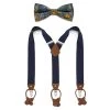Blue Pre-Tied Silk Bow Tie And Black Braces Set