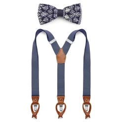 Navy Pre-Tied Christmas Bow Tie And Braces Set