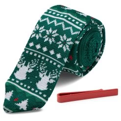 Christmas-themed Necktie And Tie Bar Set