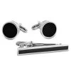 Silver-Tone And Black Tie Clip And Cufflinks Set