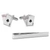 Silver-Tone Poker Tie Bar And Cufflinks Set