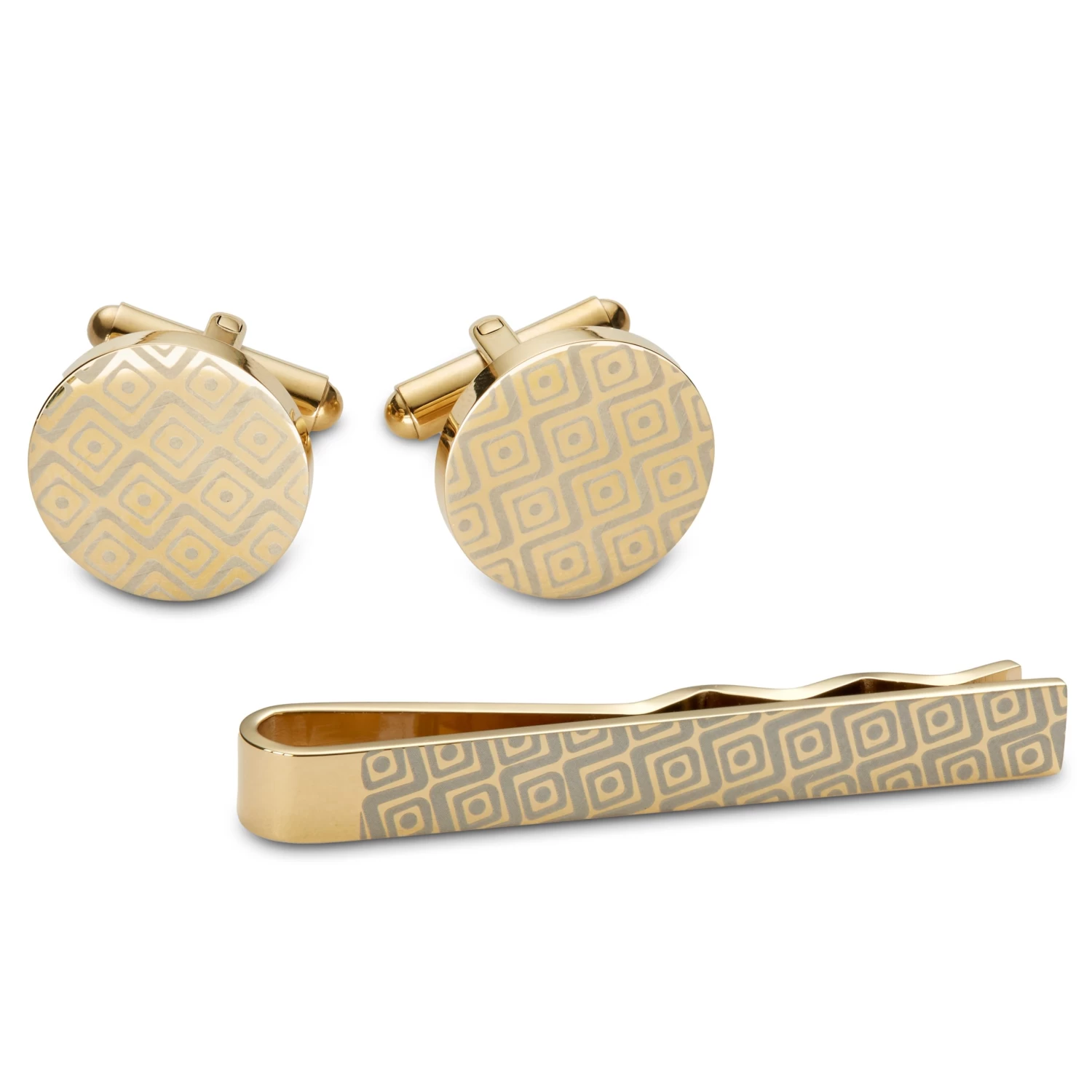 Gold-Tone Geometric Tie Bar And Cufflinks Set