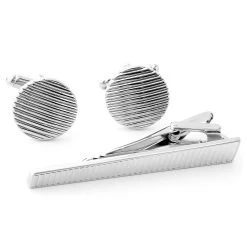 Silver-Tone Vanishing Point Cufflinks & Tie Clip Set