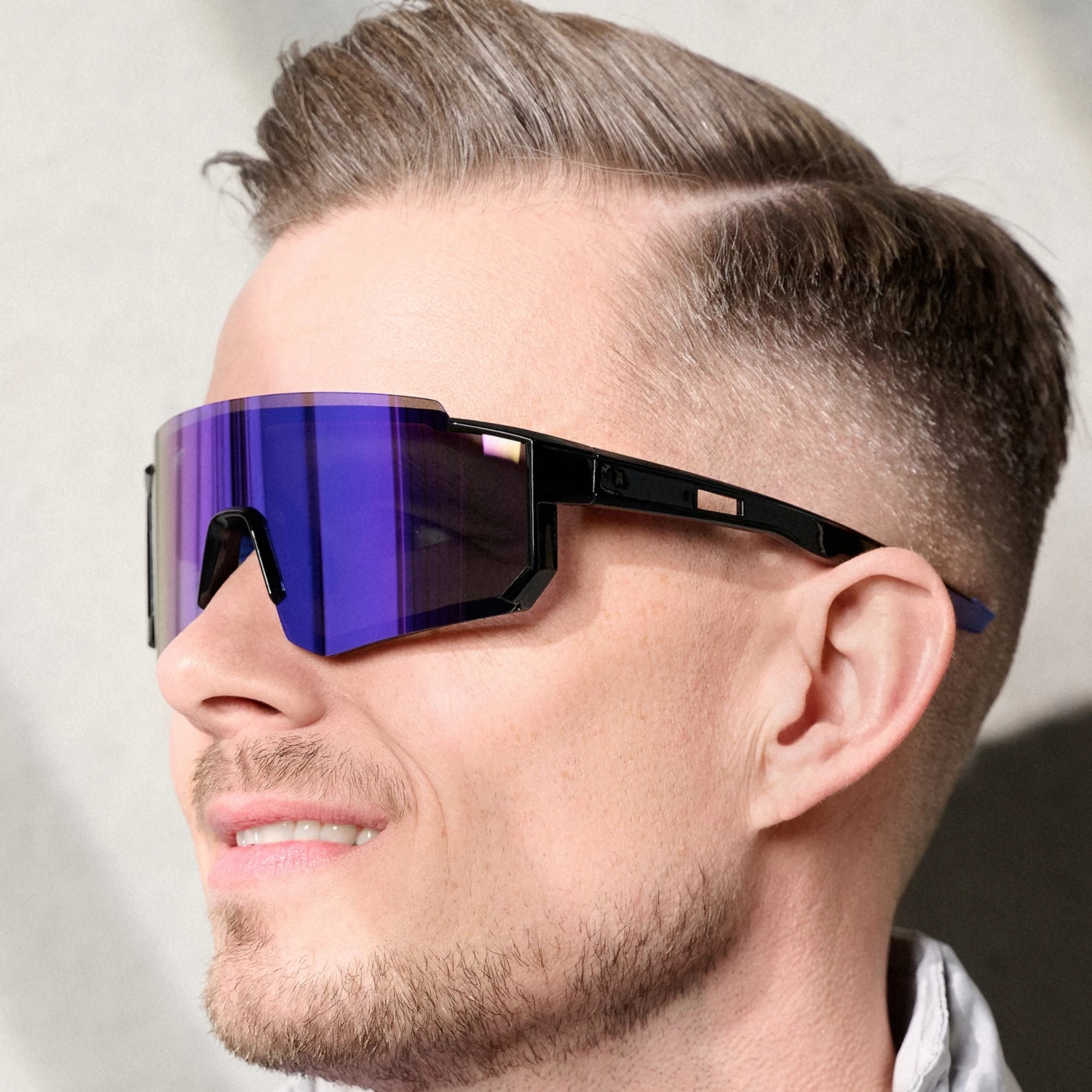 Black & Blue Wraparound Sports Sunglasses - Image 5