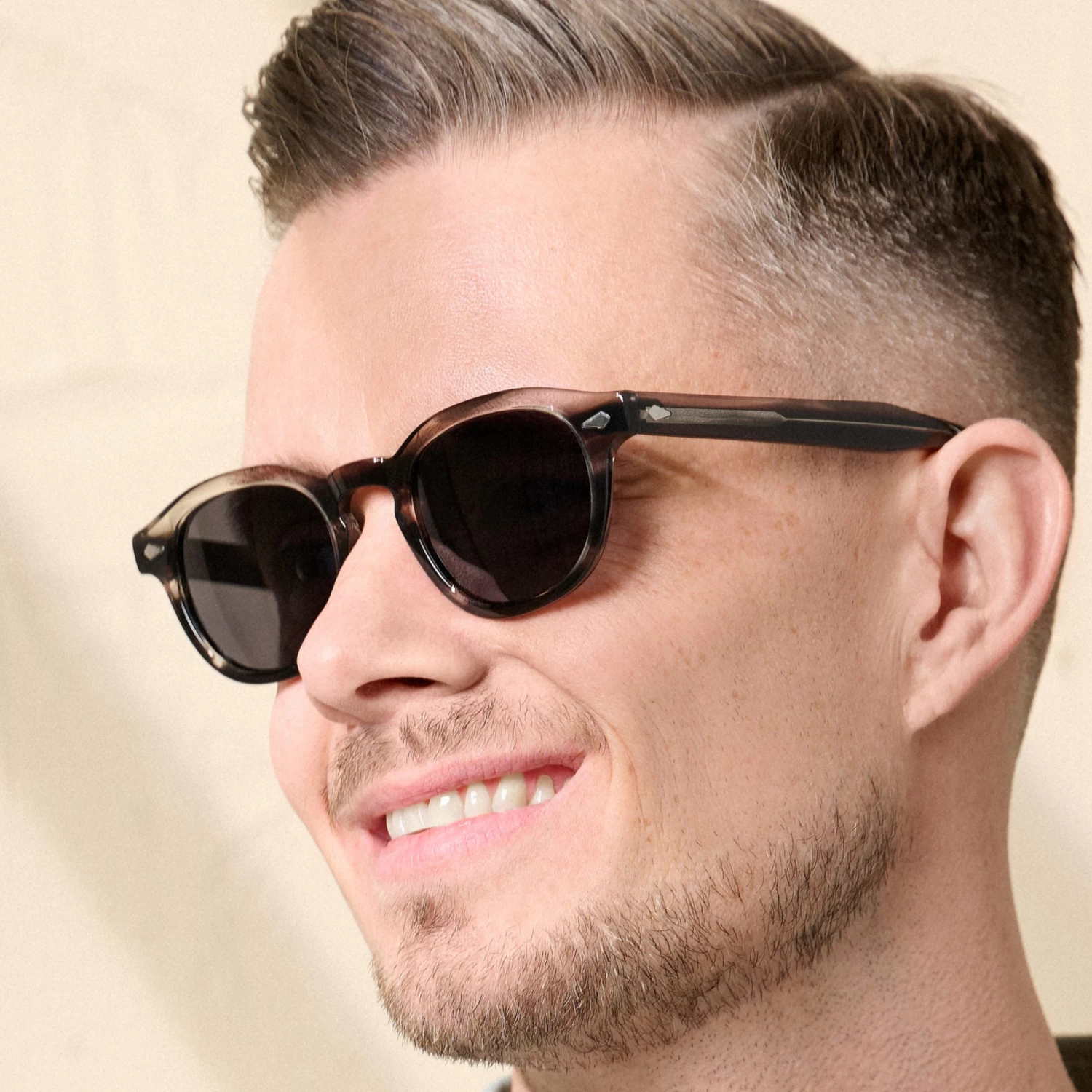 Monochrome Tortoiseshell Round Horn Rimmed Polarised Sunglasses - Image 6