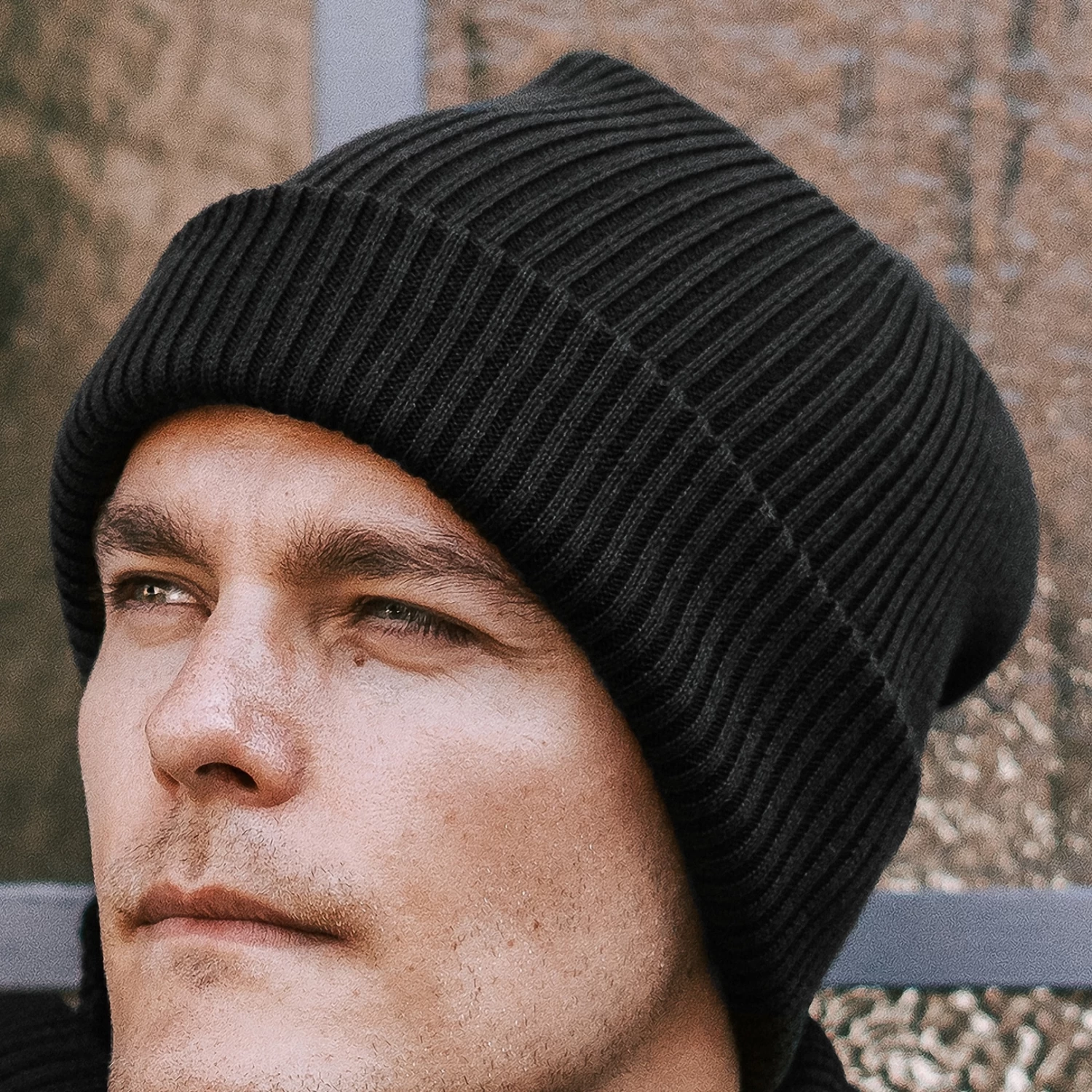 Black Acrylic Mix Chunky Knitted Rib Beanie - Image 6