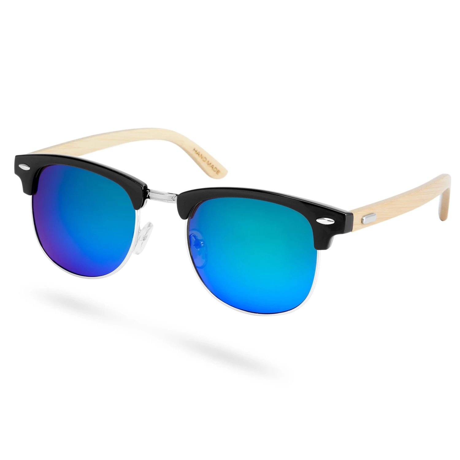 Black, Sky Blue & Light Brown Wooden Sunglasses - Image 2