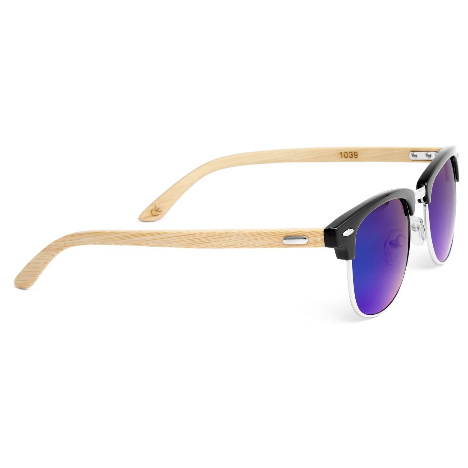 Black, Sky Blue & Light Brown Wooden Sunglasses - Image 3