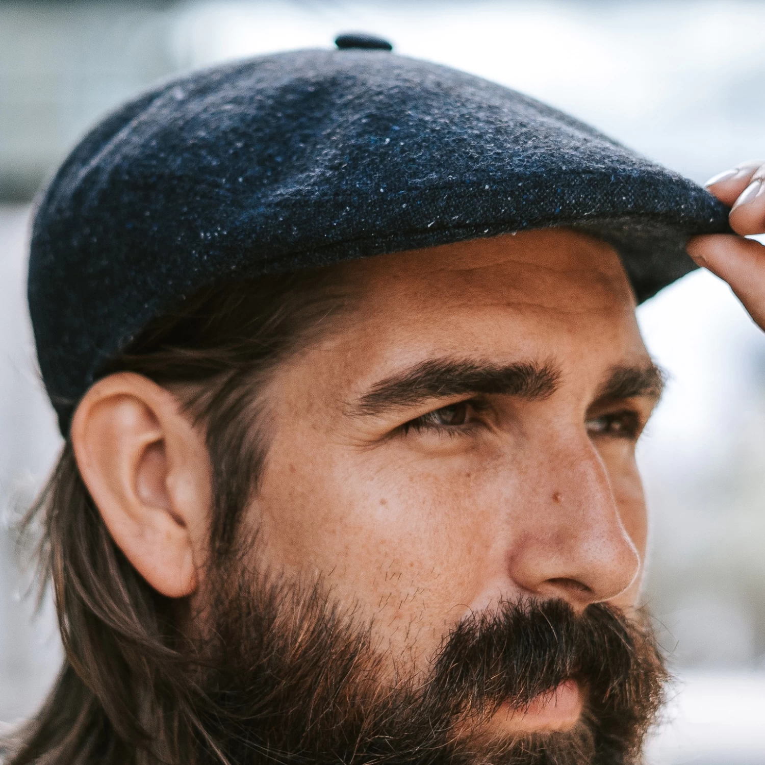 Fido | Deep Blue Patterned Newsboy Cap With Button - Image 8