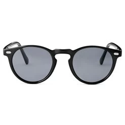 Black & Gunmetal Retro Round Polarised Sunglasses
