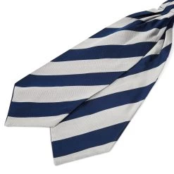 Navy Blue & Ivory Striped Silk Cravat