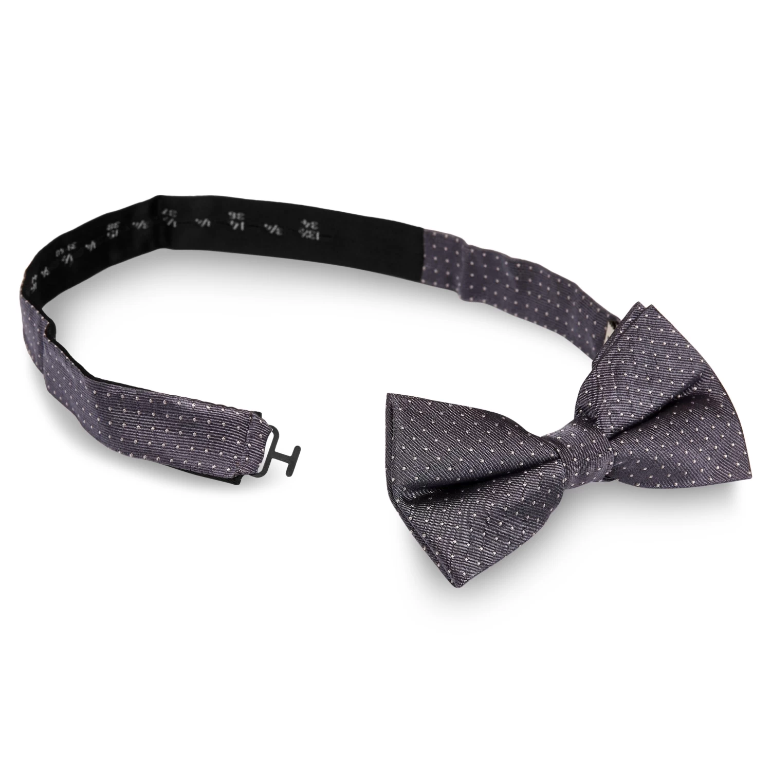 Dark Grey & White Polka Dot Silk Pre-Tied Bow Tie - Image 2