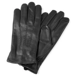 Cuffed Black Touchscreen Compatible Sheep Leather Gloves