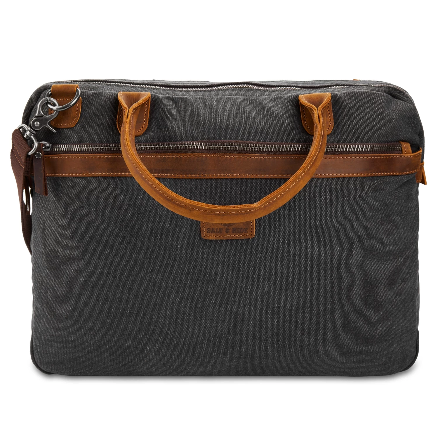Tarpa | Grey Canvas & Tan Leather Laptop Bag - Image 2