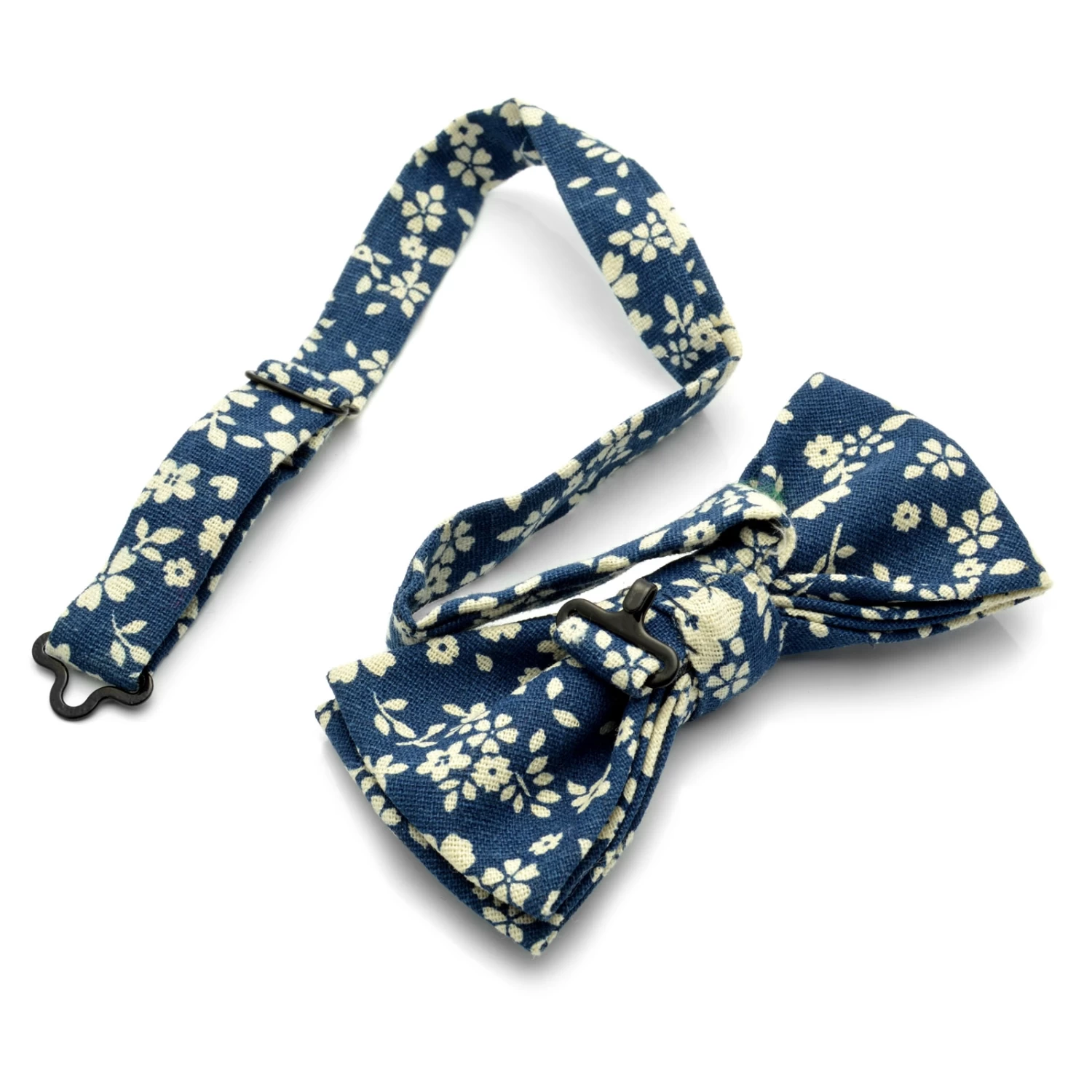 Azure Blue & White Floral Pre-Tied Bow Tie - Image 3