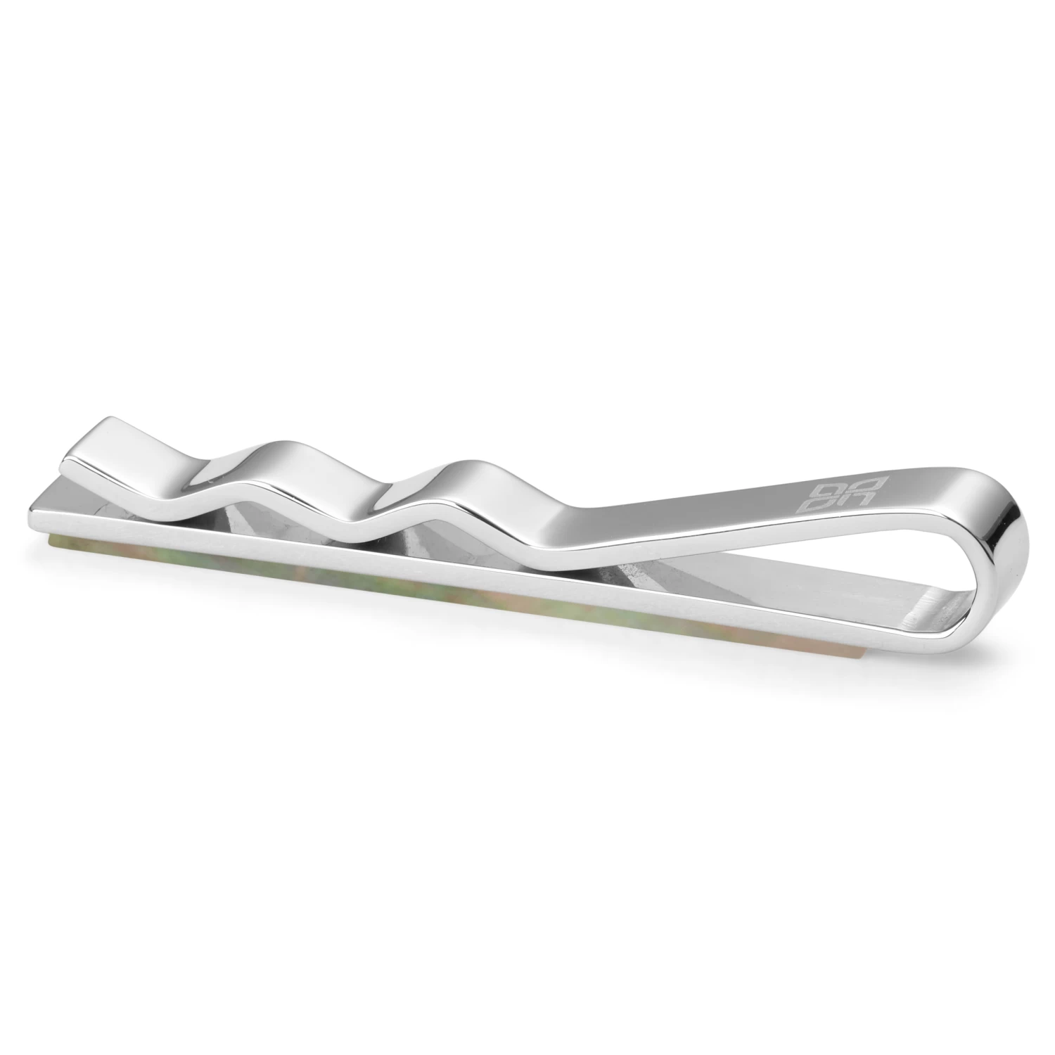 Geo Remix | Silver-Tone & Mother Of Pearl Stone Stainless Steel Tie Bar - Image 2