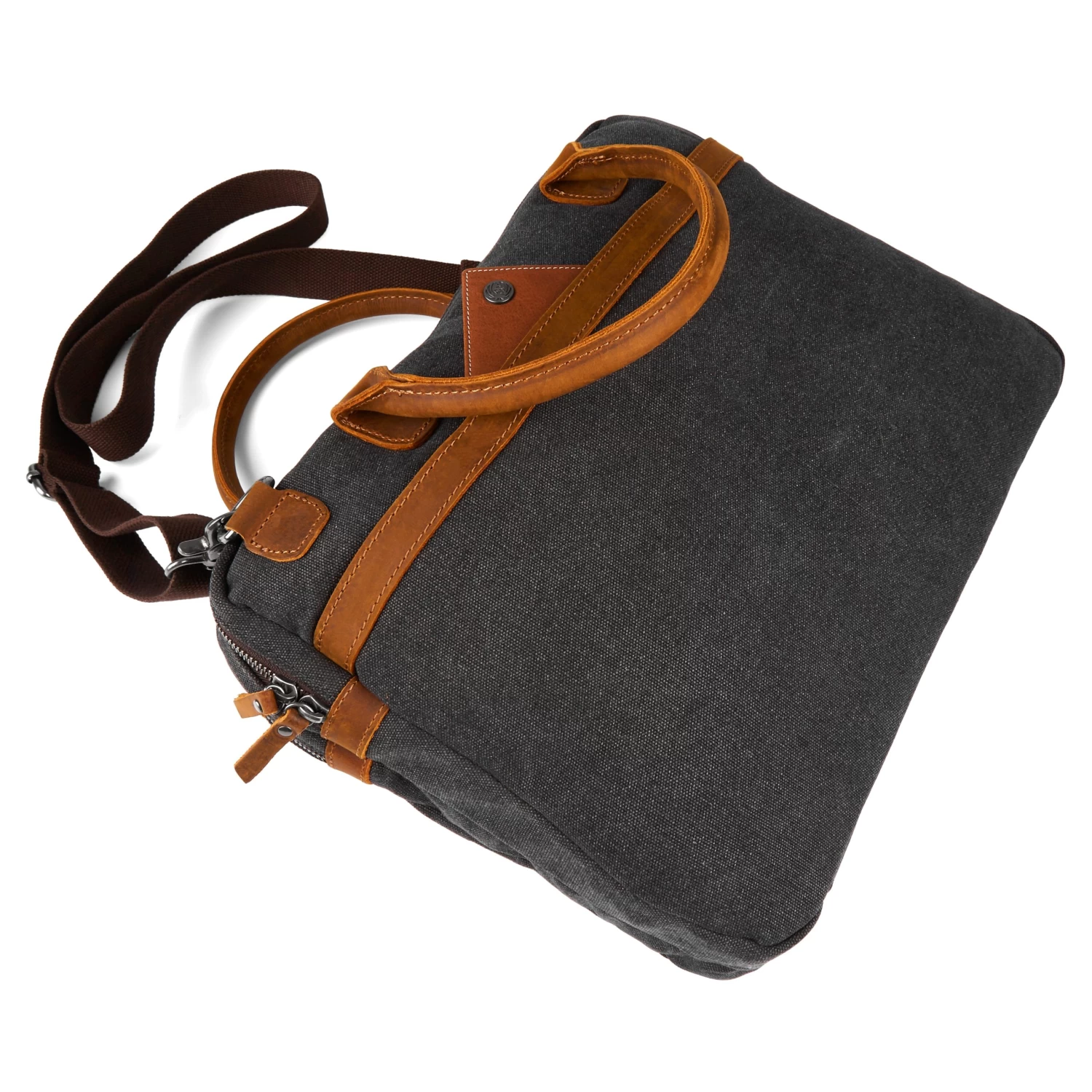 Tarpa | Grey Canvas & Tan Leather Laptop Bag - Image 6